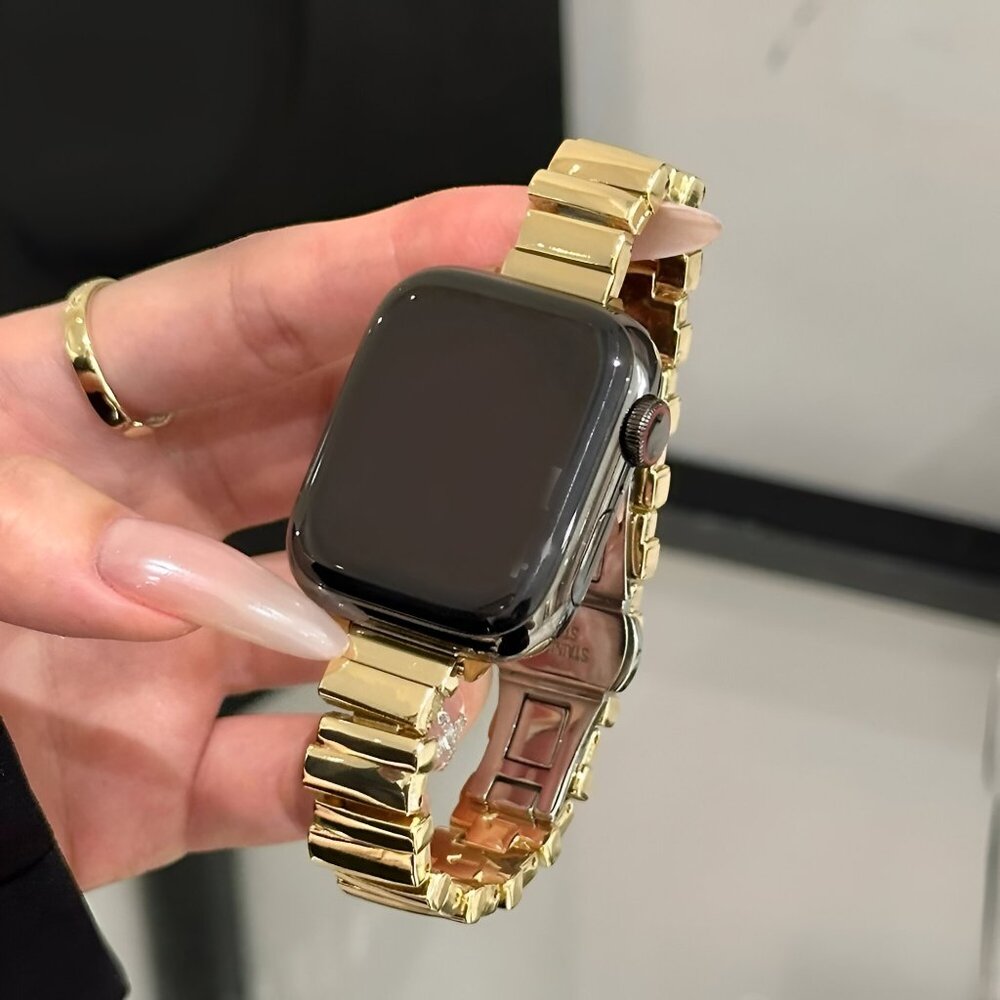 Apple Watch Band Stylish Adjustable Slim Strap Silver Stainless Band - Gold